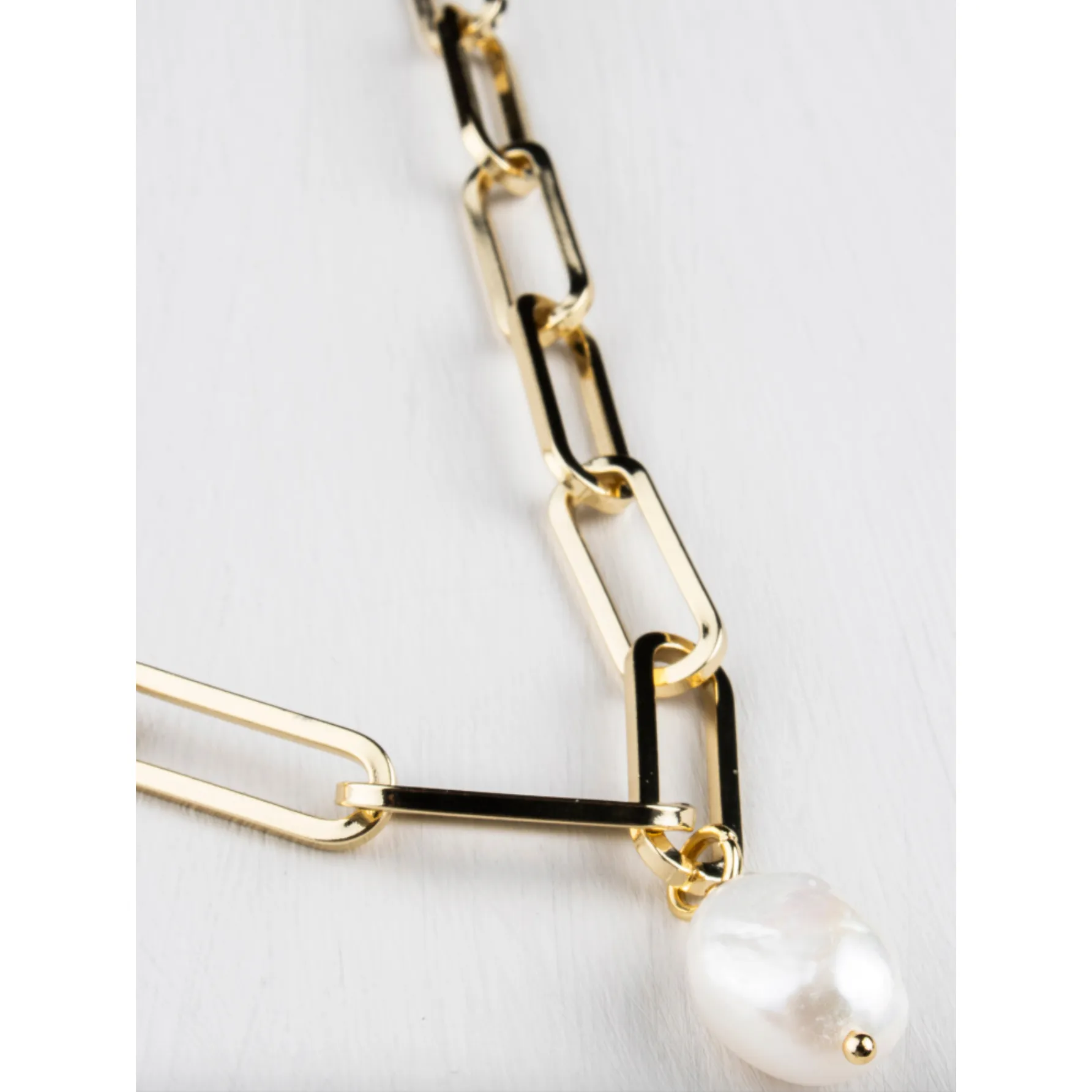 Hudson Pearl Paperlink Necklace Gold Plated