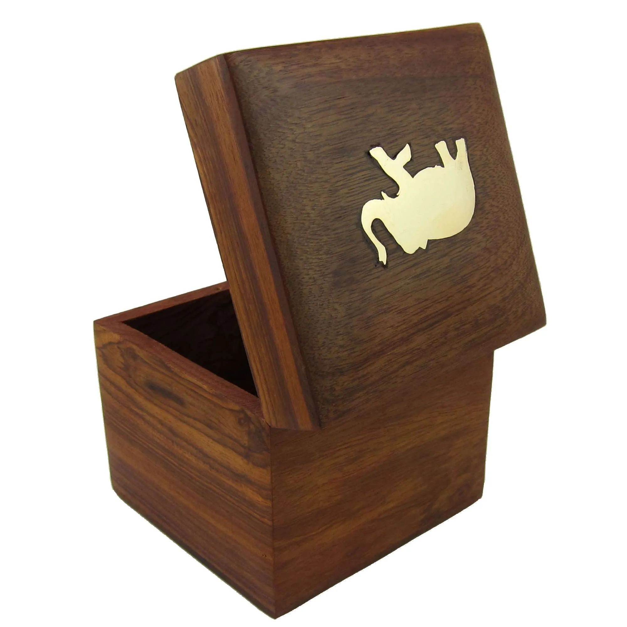 Indian Elephant Jewelry Holder - 4 x 4 x 3.5 Inch Small Wood Box - Jewelry Boxes for Necklaces - Gifts