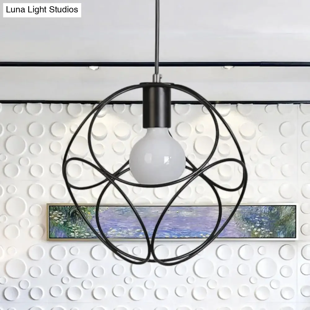 Industrial Style Metal Pendant Light with Cage Shade - White/Black Square Design, Ideal for Indoor Spaces