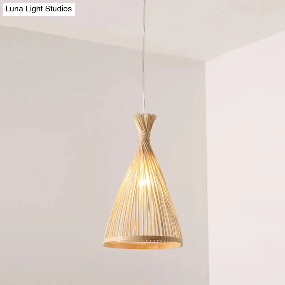 Japanese Style Wood Funnel Pendant Light - 1 Head - 8"/10"/12" Wide - Ceiling Hang Lamp in Beige/Coffee