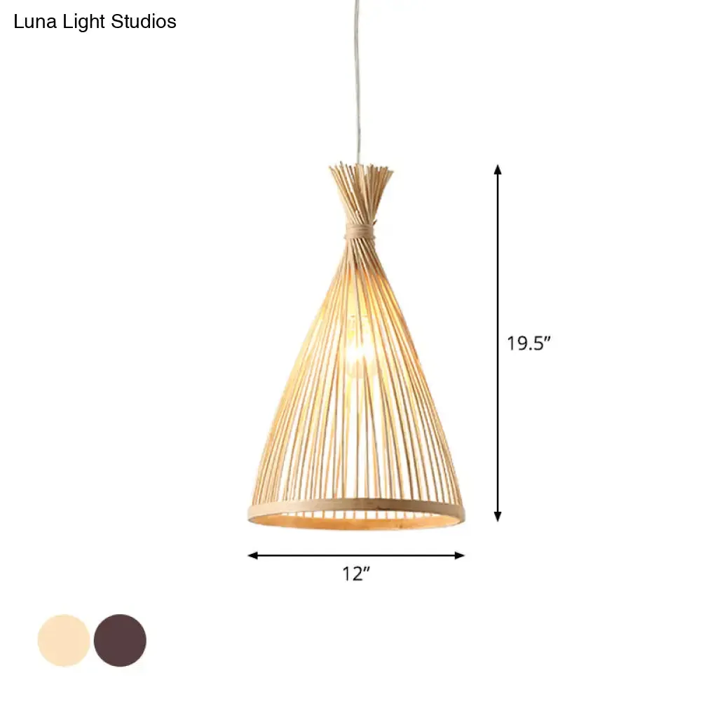 Japanese Style Wood Funnel Pendant Light - 1 Head - 8"/10"/12" Wide - Ceiling Hang Lamp in Beige/Coffee