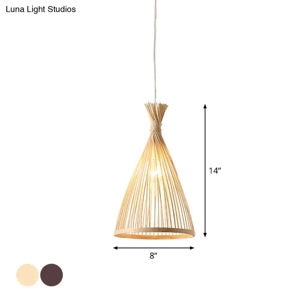 Japanese Style Wood Funnel Pendant Light - 1 Head - 8"/10"/12" Wide - Ceiling Hang Lamp in Beige/Coffee