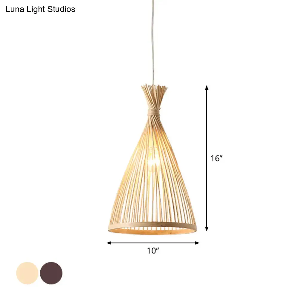 Japanese Style Wood Funnel Pendant Light - 1 Head - 8"/10"/12" Wide - Ceiling Hang Lamp in Beige/Coffee