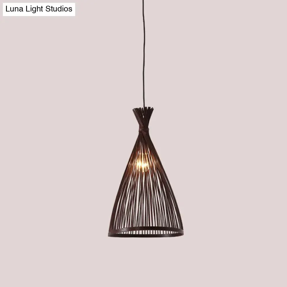 Japanese Style Wood Funnel Pendant Light - 1 Head - 8"/10"/12" Wide - Ceiling Hang Lamp in Beige/Coffee