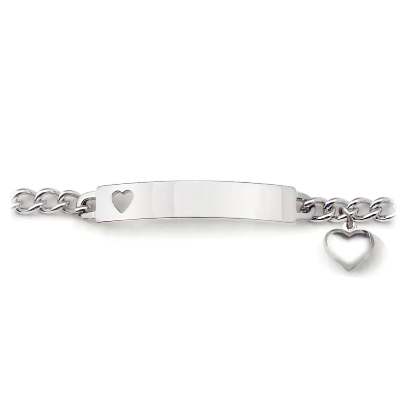 Ladies’ ID Bracelet with Heart Cut Out Plaque and Heart Charm