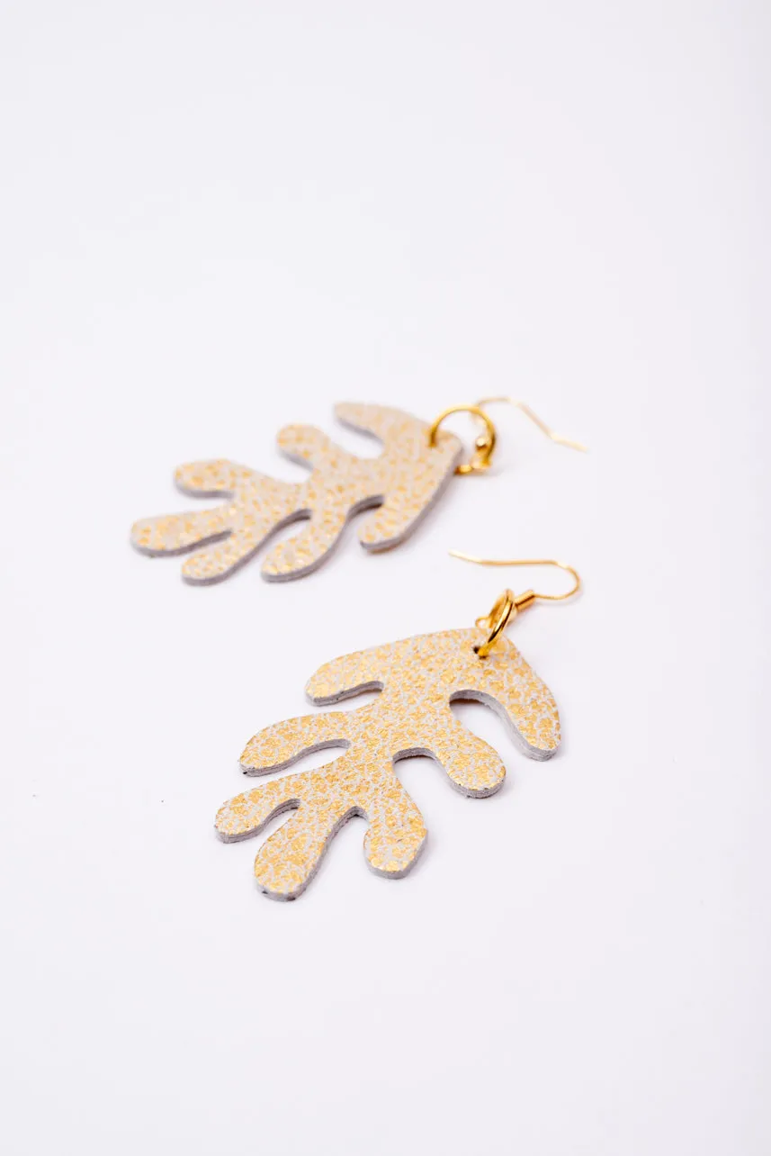 Leather organic leaf shaped earrings CORAIL model