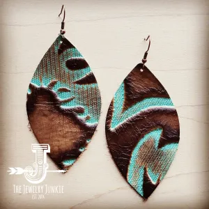 **Leather Oval Earrings in Embossed Turquoise Laredo 204c