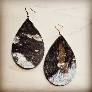 **Leather Teardrop Earrings in Mixed Metallic Hair on Hide 201p