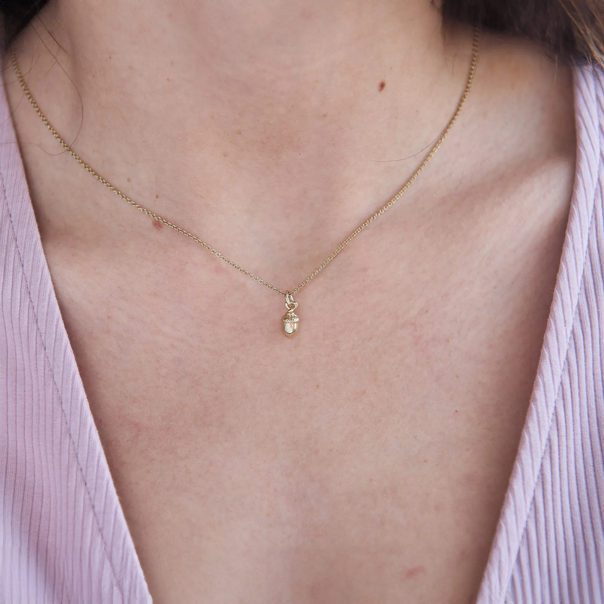 Little Acorn Solid Gold Necklace