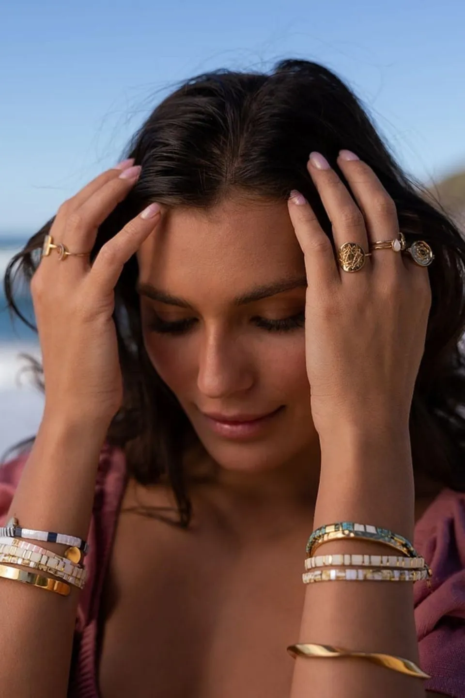 Love Cream Gold Turquoise with Gold Charm Bracelet