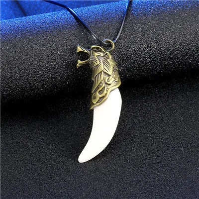 Men Antique Wolf Fang Tooth Pendant Necklace Vintage Wolf Tooth Dragon Alloy Pendant Necklace Fashion Jewelry gift freeshipping