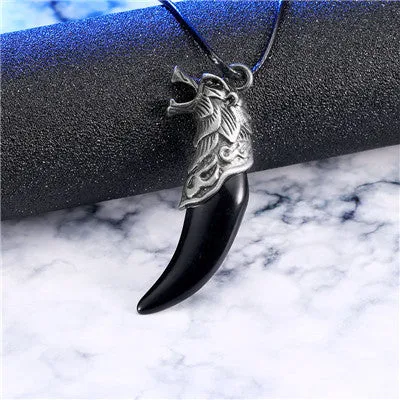 Men Antique Wolf Fang Tooth Pendant Necklace Vintage Wolf Tooth Dragon Alloy Pendant Necklace Fashion Jewelry gift freeshipping