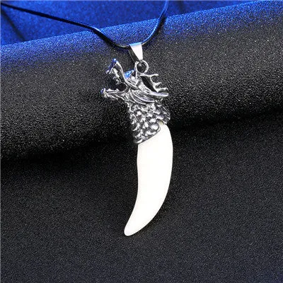 Men Antique Wolf Fang Tooth Pendant Necklace Vintage Wolf Tooth Dragon Alloy Pendant Necklace Fashion Jewelry gift freeshipping