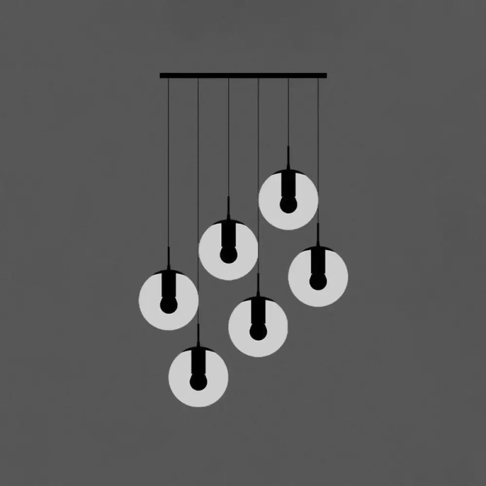 Minimalist Black Globe Pendant Light with Cream Glass - Ideal for Stairways