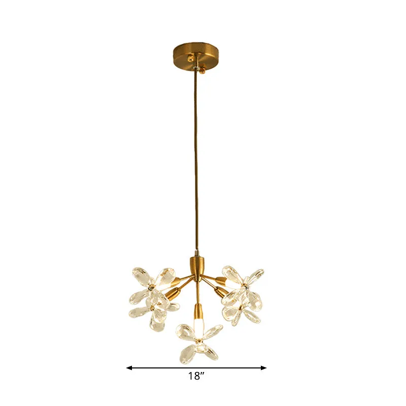 Minimalist Gold Crystal Chandelier with 5 Flower Pendants for Dining Room Lighting