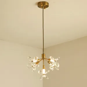 Minimalist Gold Crystal Chandelier with 5 Flower Pendants for Dining Room Lighting