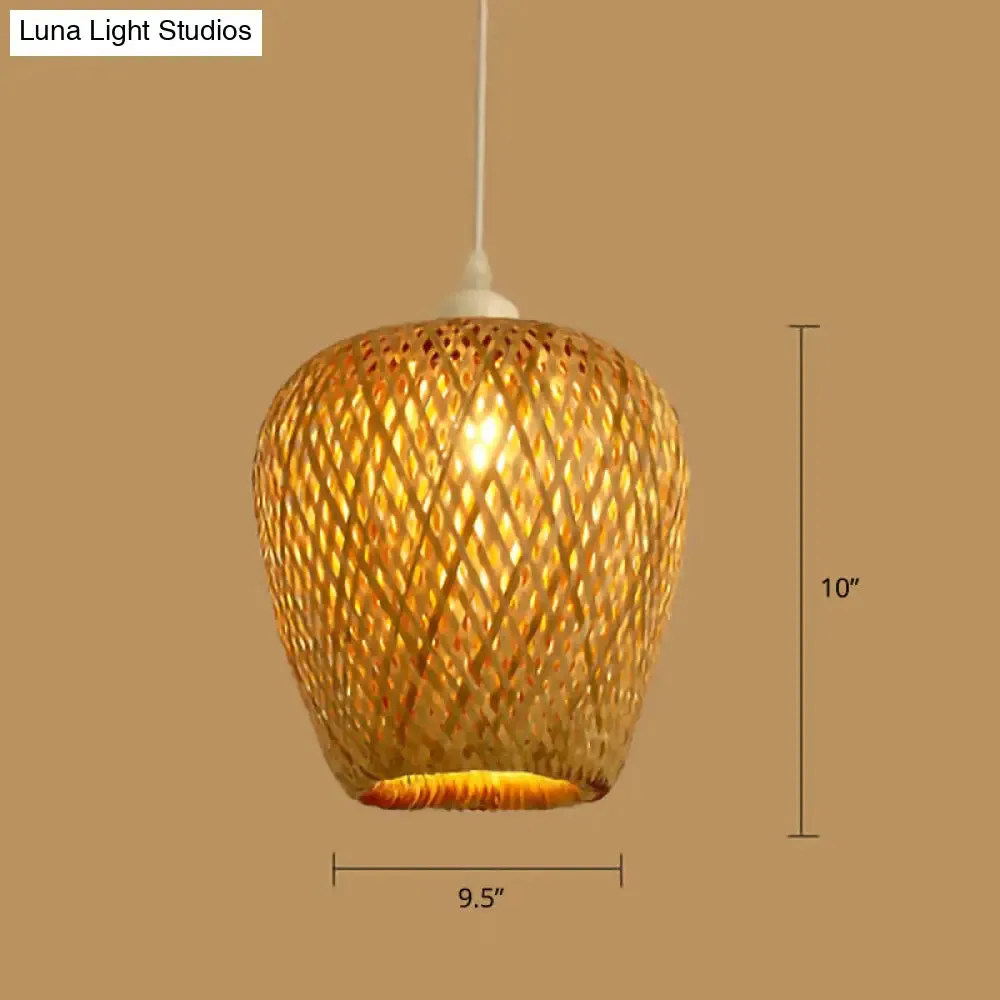 Minimalist Handwoven Rattan Pendant Ceiling Light - Wood Suspension Lighting