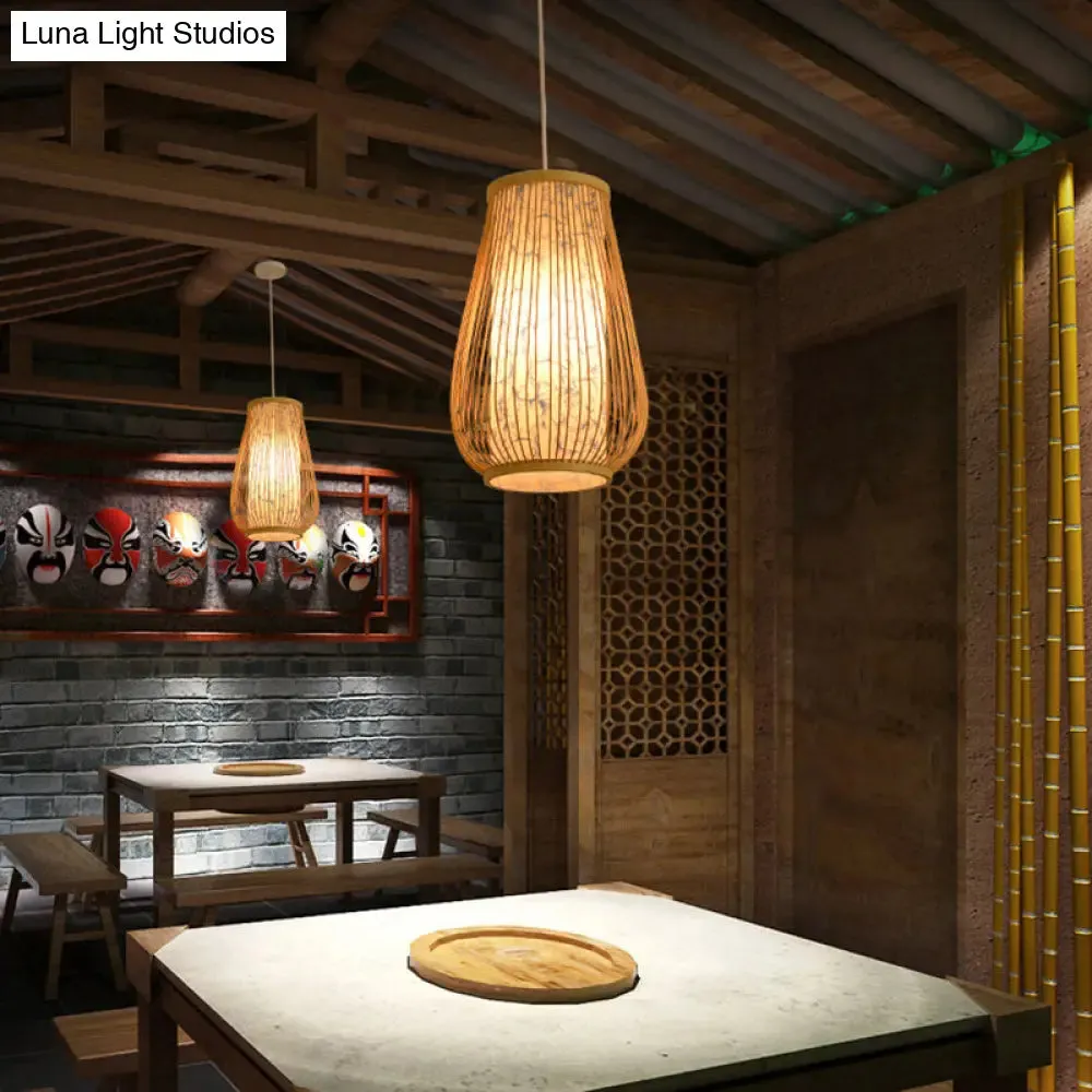 Minimalist Handwoven Rattan Pendant Ceiling Light - Wood Suspension Lighting