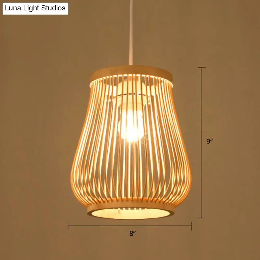 Minimalist Handwoven Rattan Pendant Ceiling Light - Wood Suspension Lighting