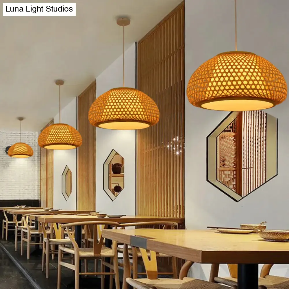 Minimalist Handwoven Rattan Pendant Ceiling Light - Wood Suspension Lighting