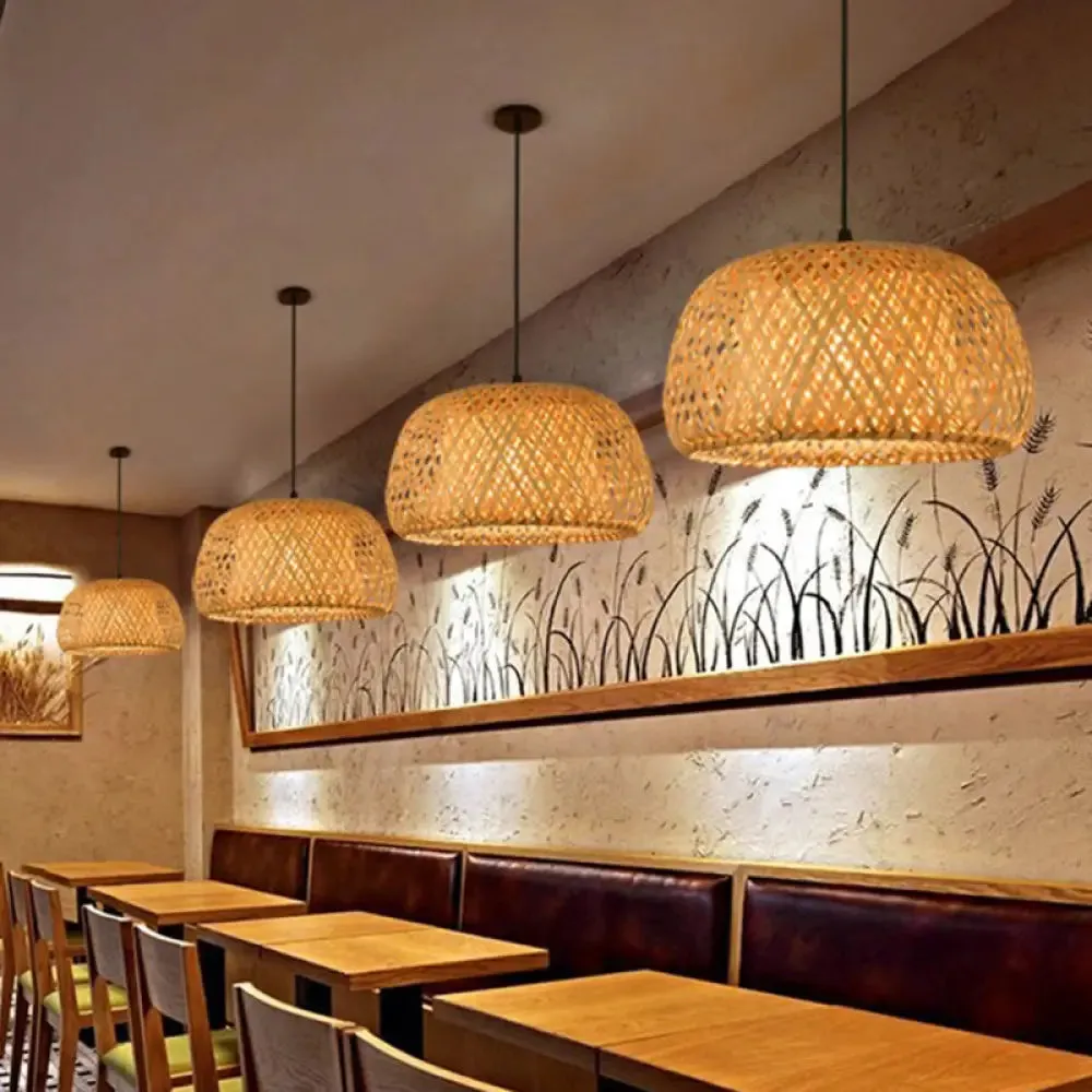 Minimalist Handwoven Rattan Pendant Ceiling Light - Wood Suspension Lighting