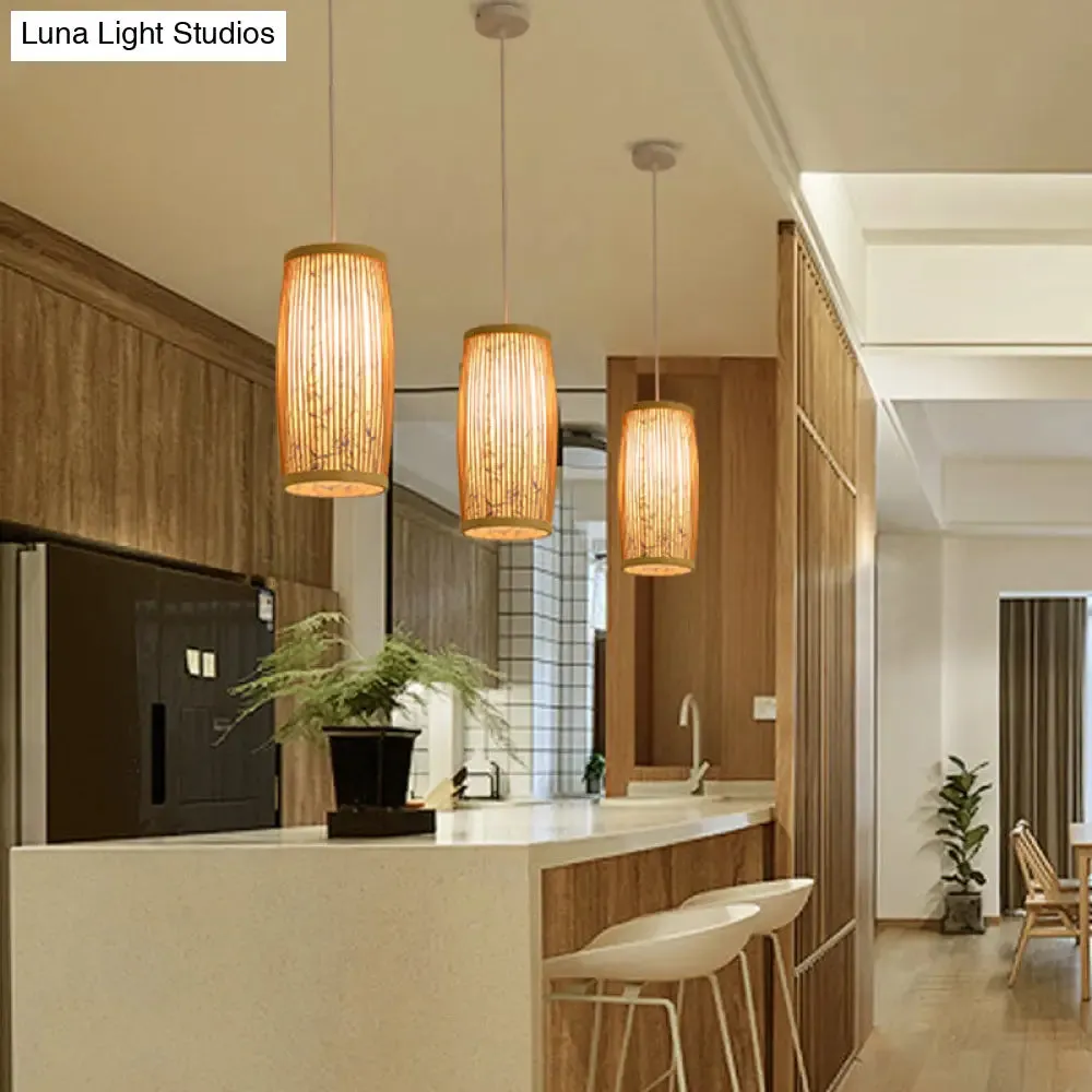 Minimalist Handwoven Rattan Pendant Ceiling Light - Wood Suspension Lighting