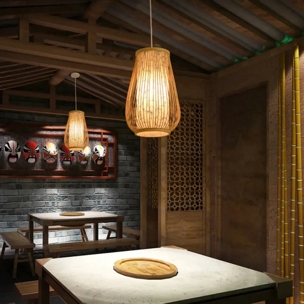 Minimalist Handwoven Rattan Pendant Ceiling Light - Wood Suspension Lighting