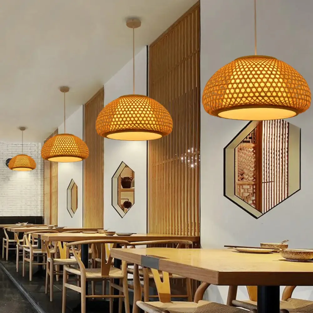 Minimalist Handwoven Rattan Pendant Ceiling Light - Wood Suspension Lighting