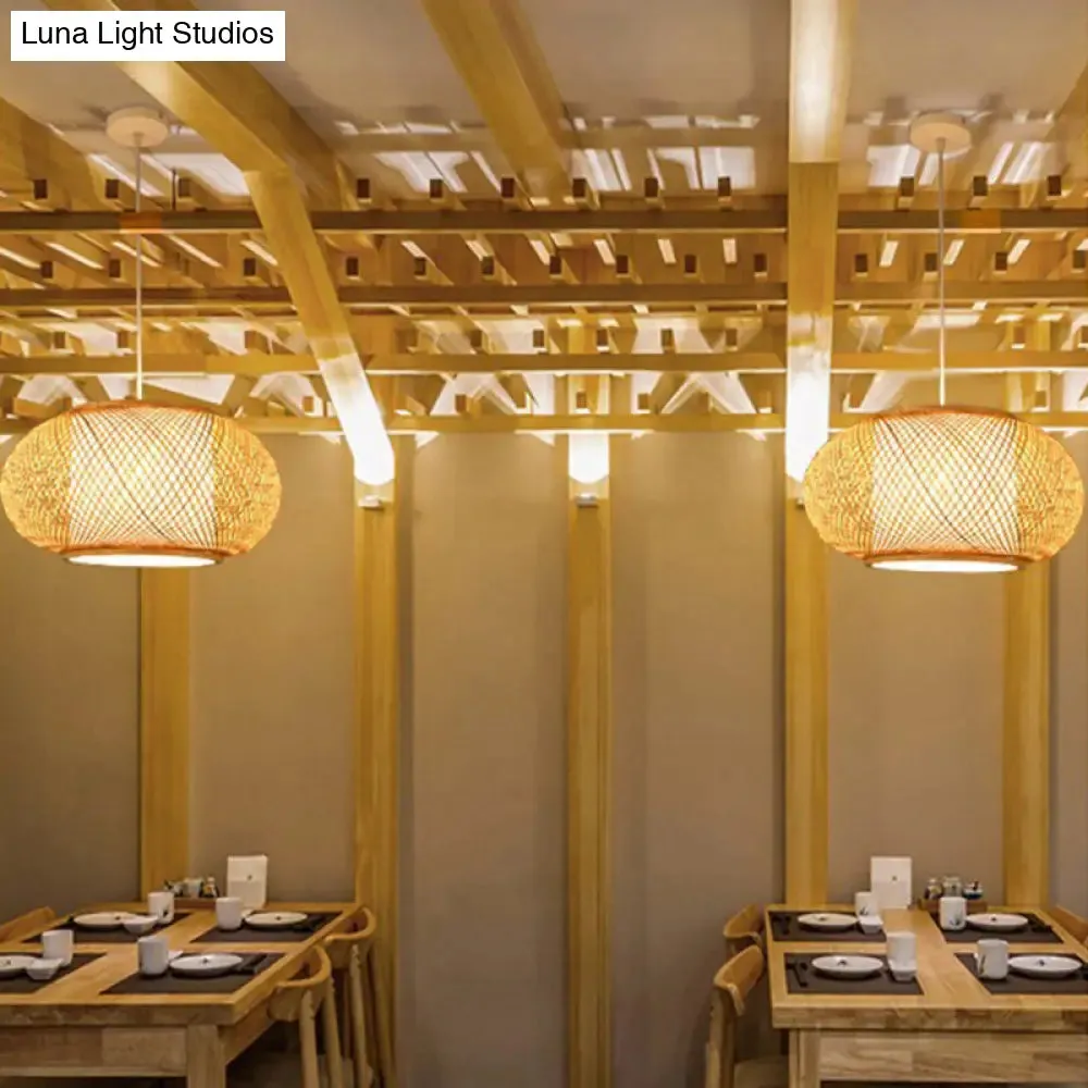 Minimalist Handwoven Rattan Pendant Ceiling Light - Wood Suspension Lighting