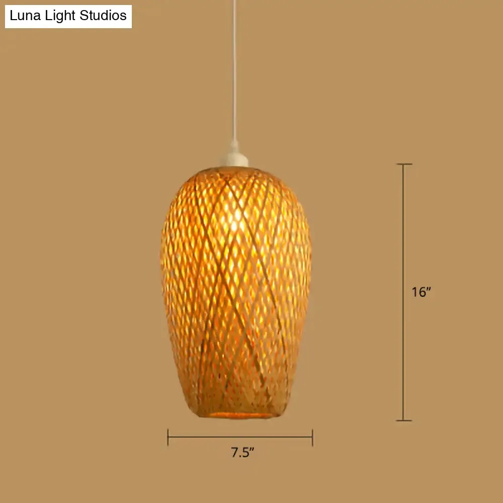 Minimalist Handwoven Rattan Pendant Ceiling Light - Wood Suspension Lighting