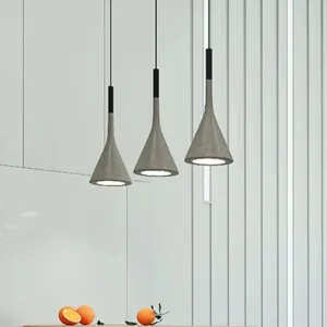 Minimalist Pendant Ceiling Light - Funnel Dining Room Suspension Lighting, Grey Cement, 1 Head, 1 Inch, Stylish Design