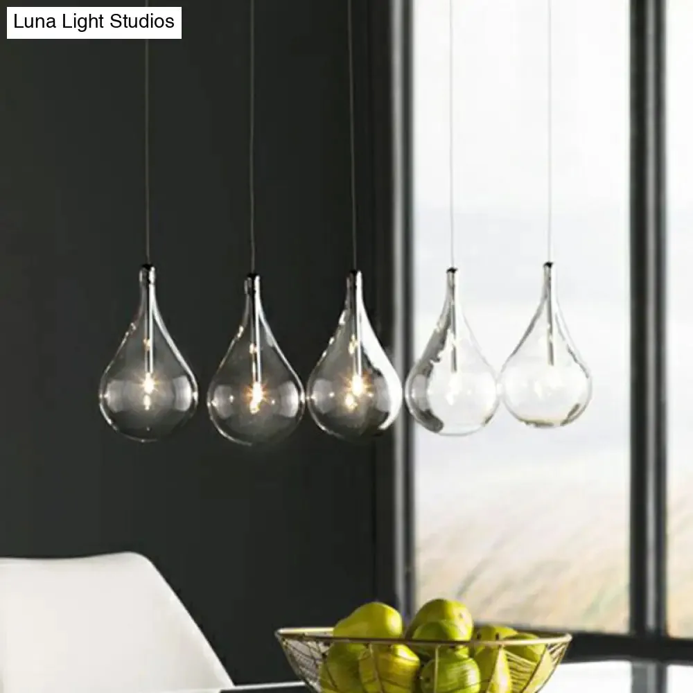 Minimalistic Water-Drop LED Pendant Lamp with Clear Glass and Chrome Finish for Snack Bars