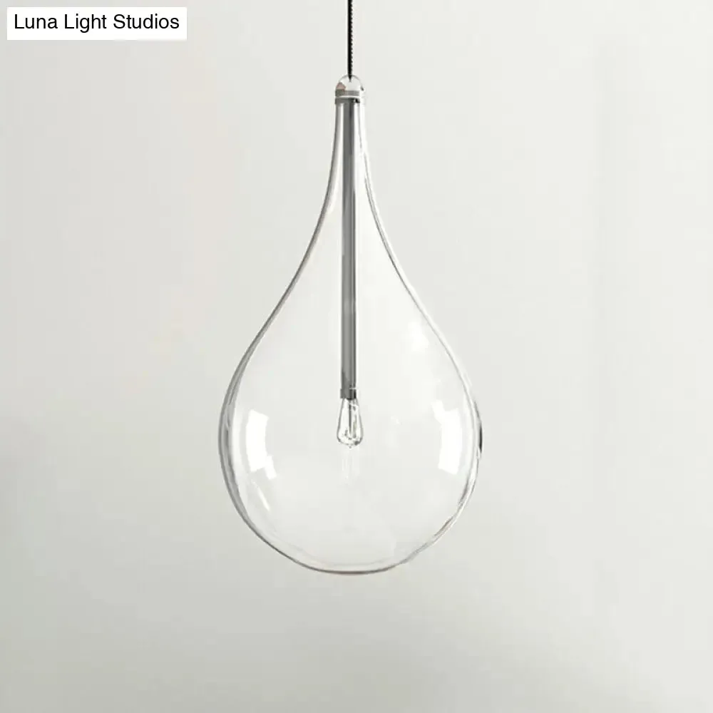 Minimalistic Water-Drop LED Pendant Lamp with Clear Glass and Chrome Finish for Snack Bars