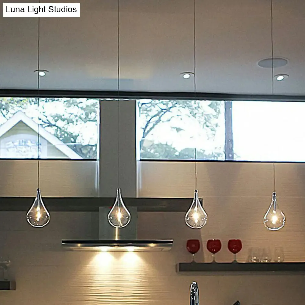 Minimalistic Water-Drop LED Pendant Lamp with Clear Glass and Chrome Finish for Snack Bars