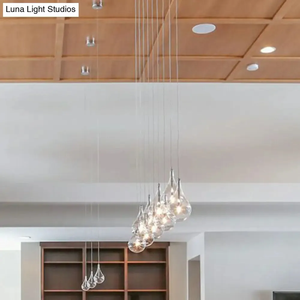 Minimalistic Water-Drop LED Pendant Lamp with Clear Glass and Chrome Finish for Snack Bars