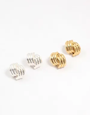 Mixed Metals Knotted Stud Earrings 2-Pack