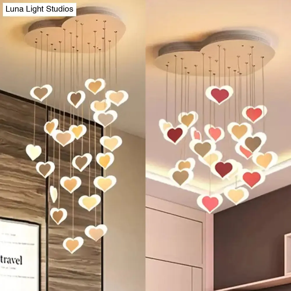 Modern Acrylic Heart Shaped Ceiling Pendant for Child Bedroom - Romantic Hanging Light