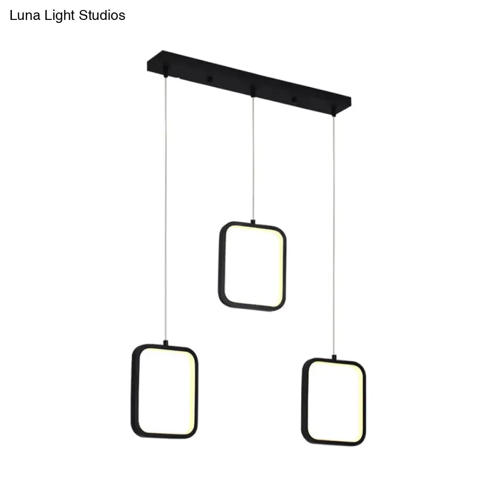 Modern Acrylic Pendant Light with 3 Lights, Black/White Finish, Square/Circle Cluster Design, Warm/White Light, Round/Linear Canopy