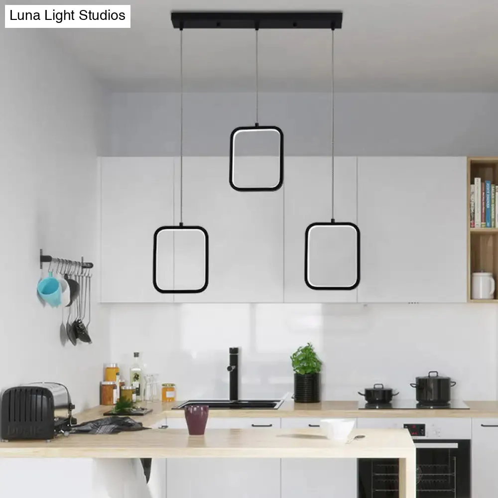 Modern Acrylic Pendant Light with 3 Lights, Black/White Finish, Square/Circle Cluster Design, Warm/White Light, Round/Linear Canopy