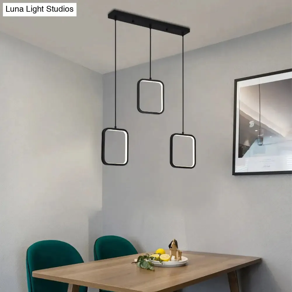 Modern Acrylic Pendant Light with 3 Lights, Black/White Finish, Square/Circle Cluster Design, Warm/White Light, Round/Linear Canopy