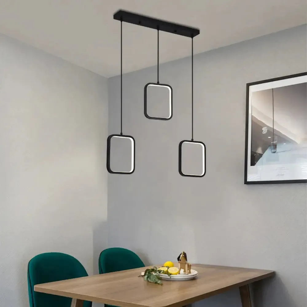 Modern Acrylic Pendant Light with 3 Lights, Black/White Finish, Square/Circle Cluster Design, Warm/White Light, Round/Linear Canopy