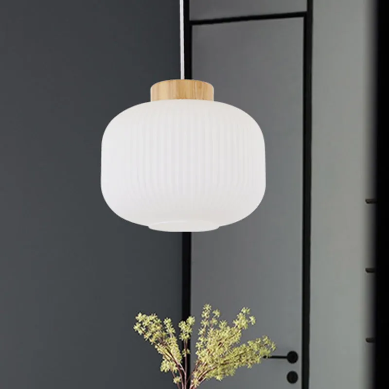 Modern Asian Pendant Lamp with Paper Shade - White Capsule/Drum Ceiling Light for Corridor - Sizes: 5.5"/8"/12" Wide