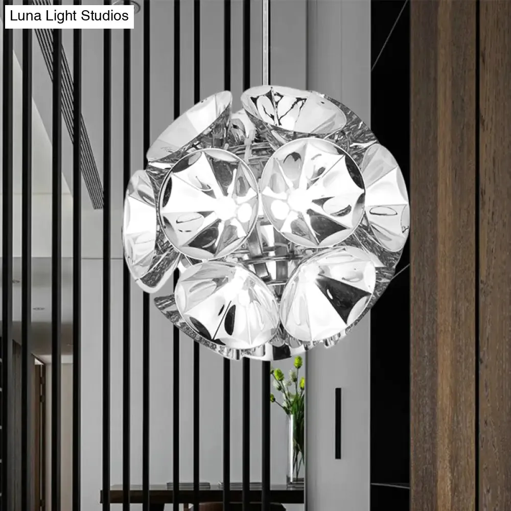 Modern Ball Pendant Light in Chrome/Gold with LED, White/Warm, 7"/11" Dia