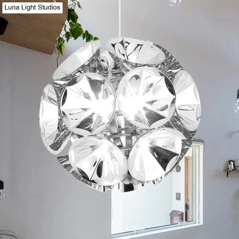 Modern Ball Pendant Light in Chrome/Gold with LED, White/Warm, 7"/11" Dia