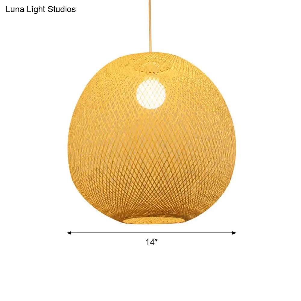 Modern Bamboo 1-Light Ball Ceiling Lamp in Beige - 14"/18"/21.5" Wide