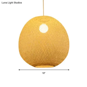 Modern Bamboo 1-Light Ball Ceiling Lamp in Beige - 14"/18"/21.5" Wide