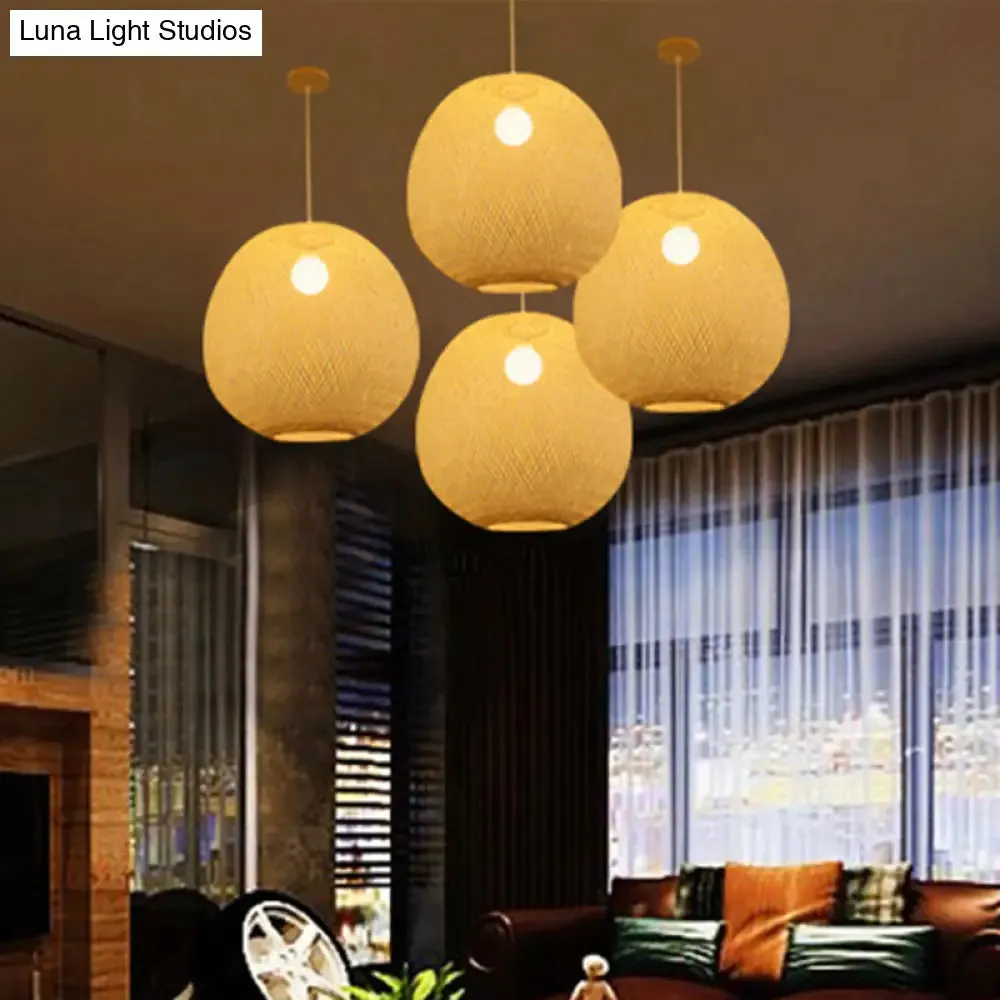 Modern Bamboo 1-Light Ball Ceiling Lamp in Beige - 14"/18"/21.5" Wide