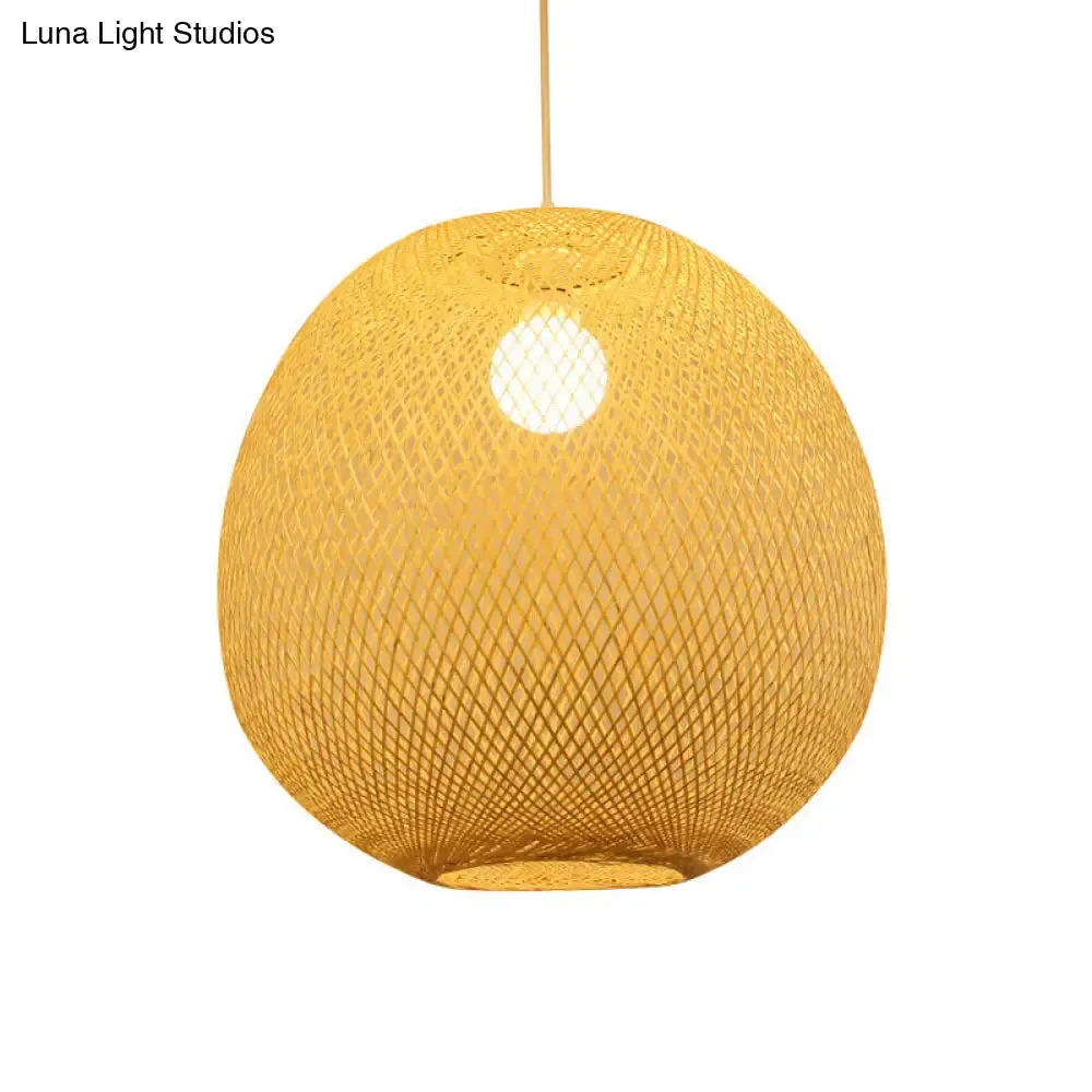 Modern Bamboo 1-Light Ball Ceiling Lamp in Beige - 14"/18"/21.5" Wide