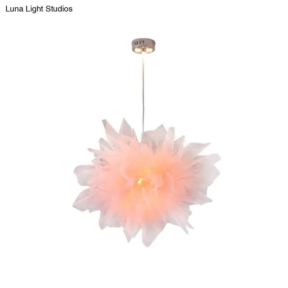 Modern Blossom Hanging Ceiling Lamp - Hand-Sewn Cotton Yarn. 1 Light - Bedroom Lighting in White/Pink