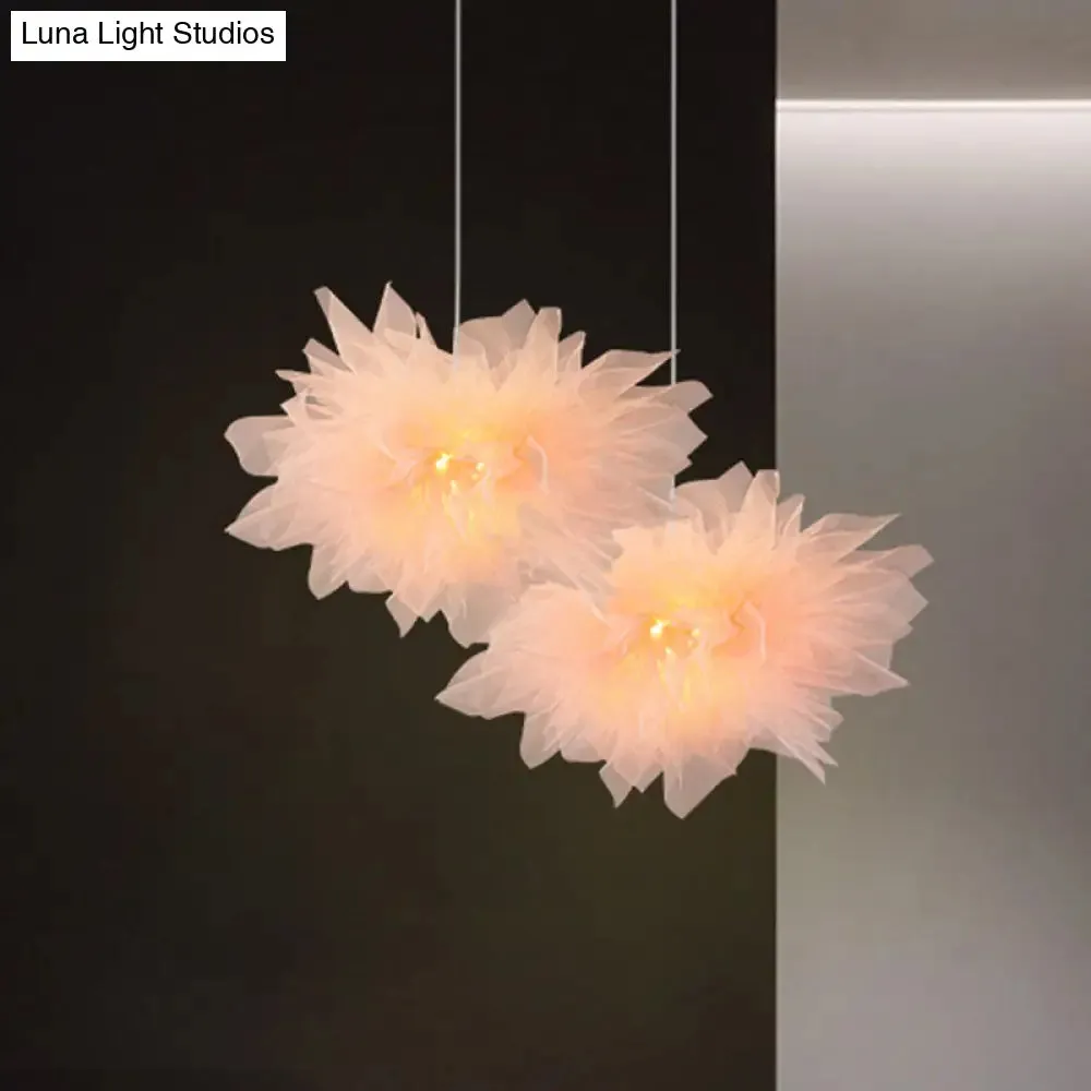 Modern Blossom Hanging Ceiling Lamp - Hand-Sewn Cotton Yarn. 1 Light - Bedroom Lighting in White/Pink